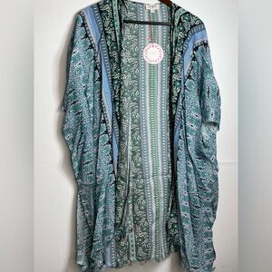 Umgee NWT Boutique Gypsy Boho green blue Paisley Print Dress S M L